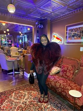 Women's Burgundy Faux Fur Cape Coat - Elegant Cozy Layer